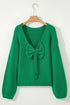 Elegant Bow Detail Backless Bubble Sleeve Knit Sweater