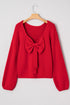 Elegant Bow Detail Backless Bubble Sleeve Knit Sweater