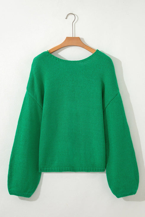 Elegant Bow Detail Backless Bubble Sleeve Knit Sweater