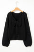 Elegant Bow Detail Backless Bubble Sleeve Knit Sweater