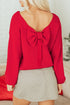 Elegant Bow Detail Backless Bubble Sleeve Knit Sweater
