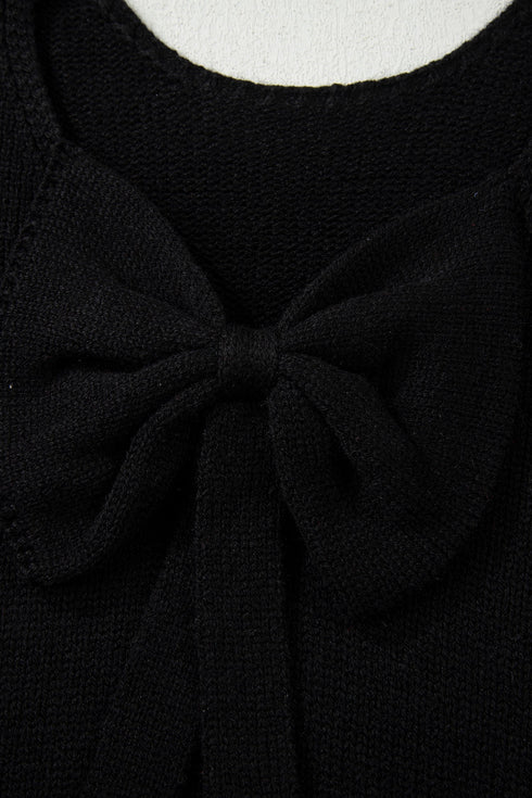 Elegant Bow Detail Backless Bubble Sleeve Knit Sweater