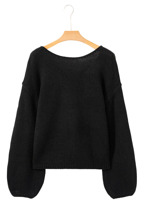 Elegant Bow Detail Backless Bubble Sleeve Knit Sweater