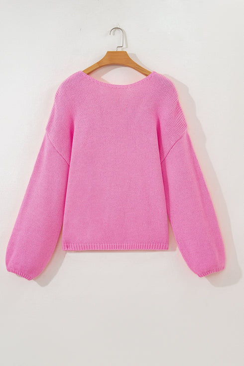 Elegant Bow Detail Backless Bubble Sleeve Knit Sweater
