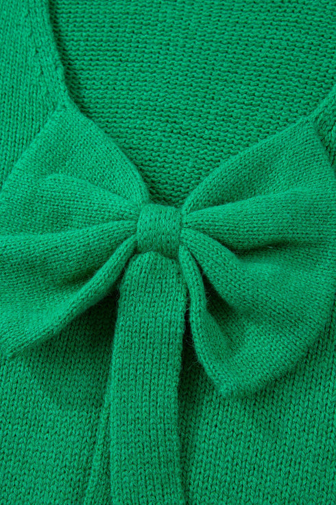 Elegant Bow Detail Backless Bubble Sleeve Knit Sweater