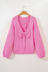Elegant Bow Detail Backless Bubble Sleeve Knit Sweater