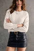 Elegant Button Cuff Detail Bishop Sleeve Crew Neck Pullover Sweater