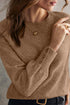 Elegant Button Cuff Detail Bishop Sleeve Crew Neck Pullover Sweater