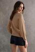 Elegant Button Cuff Detail Bishop Sleeve Crew Neck Pullover Sweater