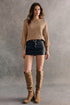 Elegant Button Cuff Detail Bishop Sleeve Crew Neck Pullover Sweater