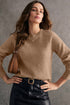Elegant Button Cuff Detail Bishop Sleeve Crew Neck Pullover Sweater