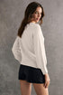 Elegant Button Cuff Detail Bishop Sleeve Crew Neck Pullover Sweater