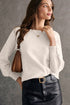 Elegant Button Cuff Detail Bishop Sleeve Crew Neck Pullover Sweater