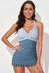Elegant Criss Cross Ruched Ruffled Detail Two Piece Tankini Swimsuit Set