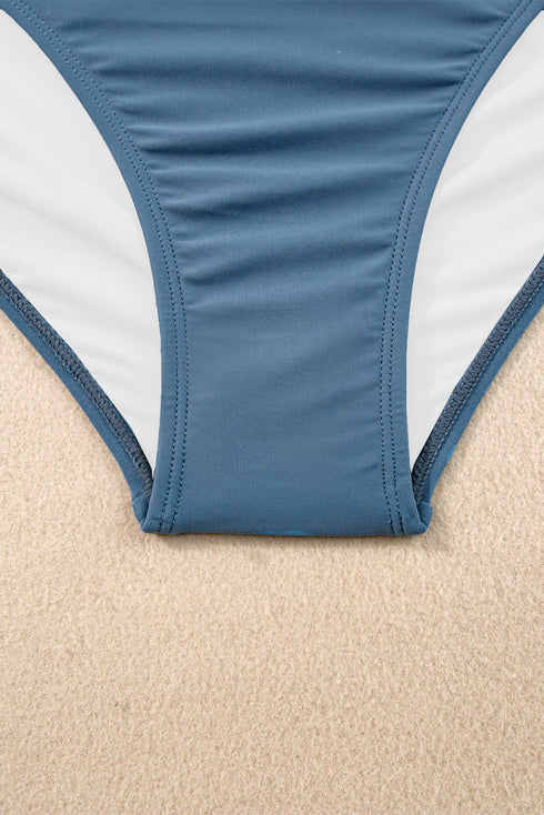 Elegant Criss Cross Ruched Ruffled Detail Two Piece Tankini Swimsuit Set