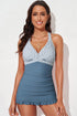 Elegant Criss Cross Ruched Ruffled Detail Two Piece Tankini Swimsuit Set