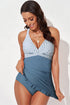 Elegant Criss Cross Ruched Ruffled Detail Two Piece Tankini Swimsuit Set