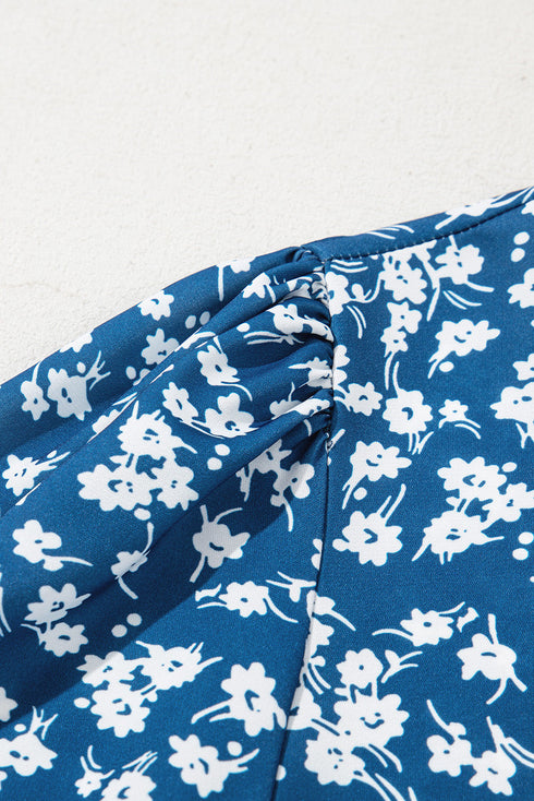 Elegant Ditsy Floral Print Lantern Sleeve Woven Blouse
