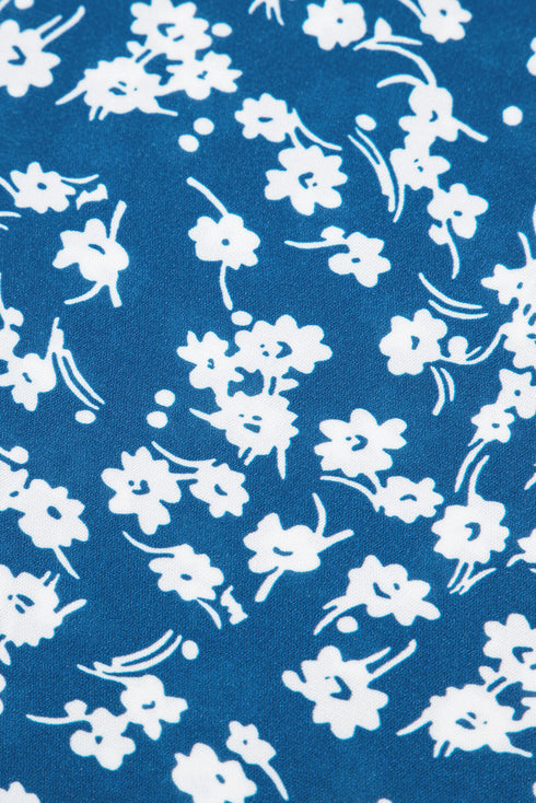Elegant Ditsy Floral Print Lantern Sleeve Woven Blouse