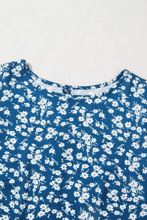 Elegant Ditsy Floral Print Lantern Sleeve Woven Blouse