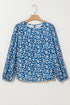 Elegant Ditsy Floral Print Lantern Sleeve Woven Blouse