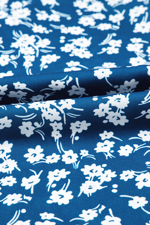 Elegant Ditsy Floral Print Lantern Sleeve Woven Blouse