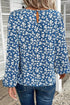 Elegant Ditsy Floral Print Lantern Sleeve Woven Blouse