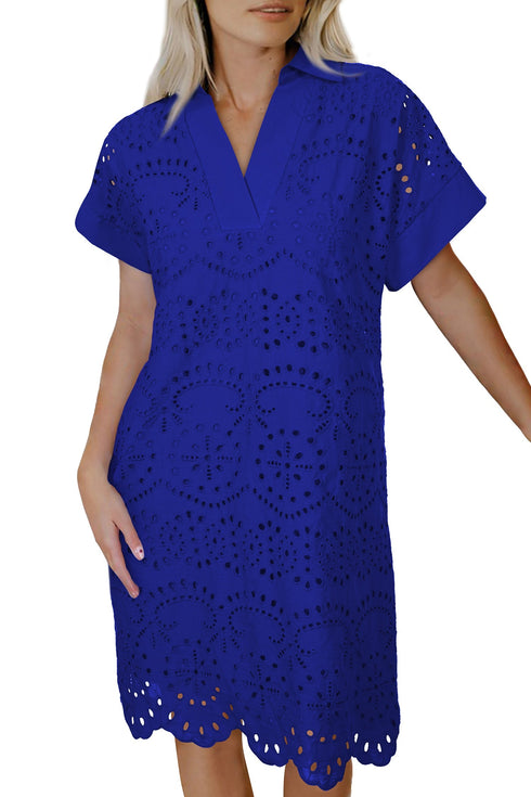 Elegant Eyelet Embroidered T Shirt Mini Dress