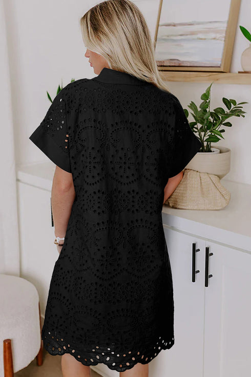 Elegant Eyelet Embroidered T Shirt Mini Dress