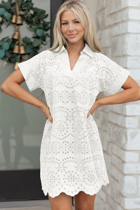 Elegant Eyelet Embroidered T Shirt Mini Dress
