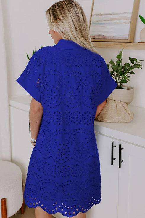 Elegant Eyelet Embroidered T Shirt Mini Dress