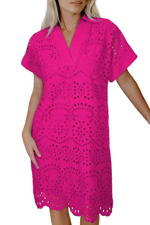 Elegant Eyelet Embroidered T Shirt Mini Dress
