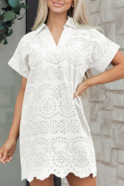 Elegant Eyelet Embroidered T Shirt Mini Dress