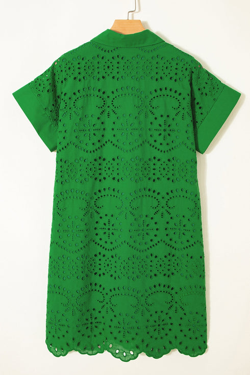Elegant Eyelet Embroidered T Shirt Mini Dress