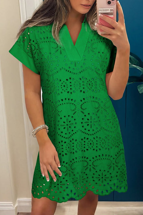 Elegant Eyelet Embroidered T Shirt Mini Dress