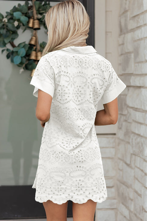 Elegant Eyelet Embroidered T Shirt Mini Dress