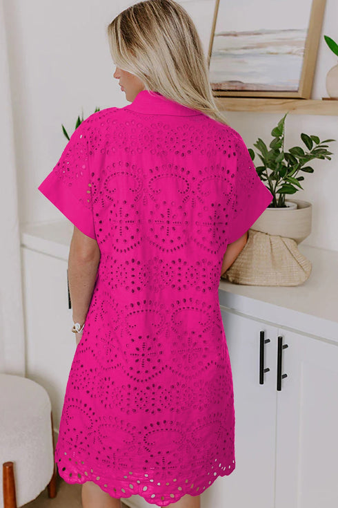 Elegant Eyelet Embroidered T Shirt Mini Dress