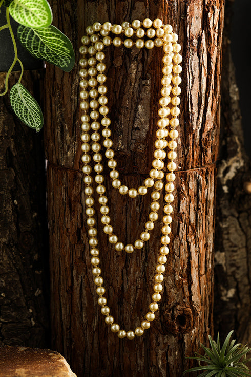 Elegant Faux Pearl Beaded Layered Statement Necklace