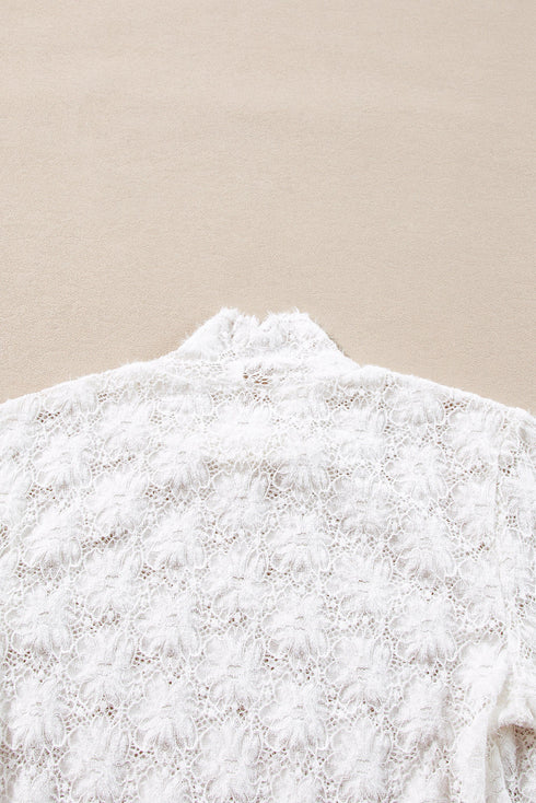 Elegant Floral Lace High Neck Long Sleeve Sheer Top