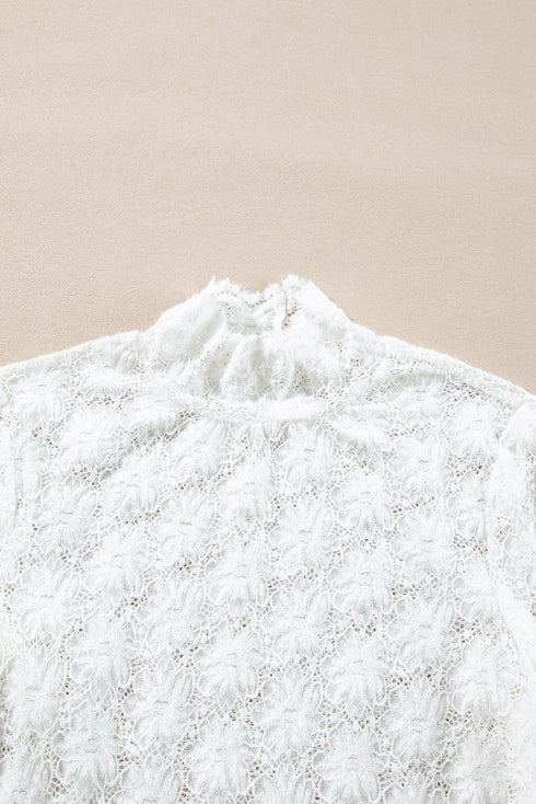 Elegant Floral Lace High Neck Long Sleeve Sheer Top