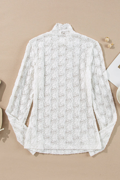 Elegant Floral Lace High Neck Long Sleeve Sheer Top