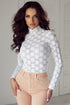 Elegant Floral Lace High Neck Long Sleeve Sheer Top