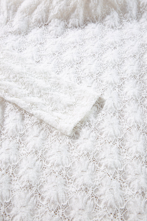 Elegant Floral Lace High Neck Long Sleeve Sheer Top