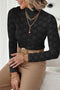Elegant Floral Lace High Neck Long Sleeve Sheer Top