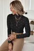 Elegant Floral Lace High Neck Long Sleeve Sheer Top