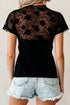 Elegant Floral Lace Mesh Short Sleeve Sheer Top