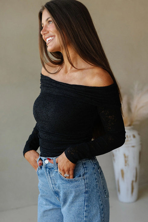 Elegant Floral Lace Off Shoulder Long Sleeve Top