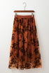 Elegant Floral Leaf Embroidered High Waist Maxi Skirt
