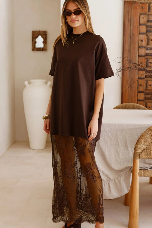Elegant Floral Patchwork Short Sleeve T Shirt Maxi Dress