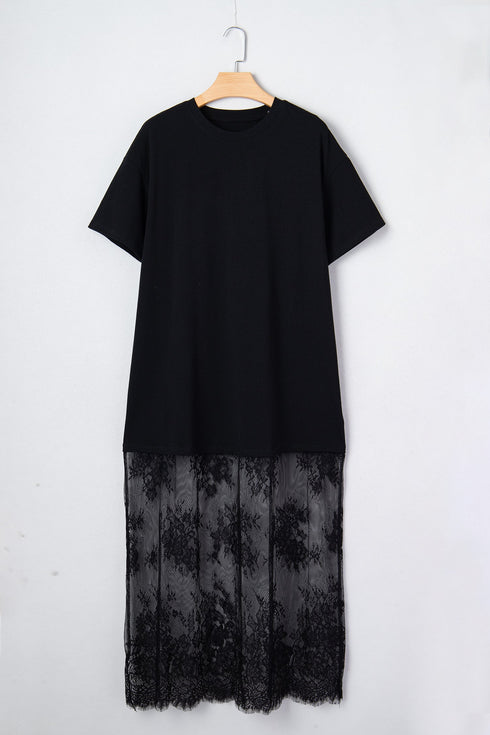 Elegant Floral Patchwork Short Sleeve T Shirt Maxi Dress
